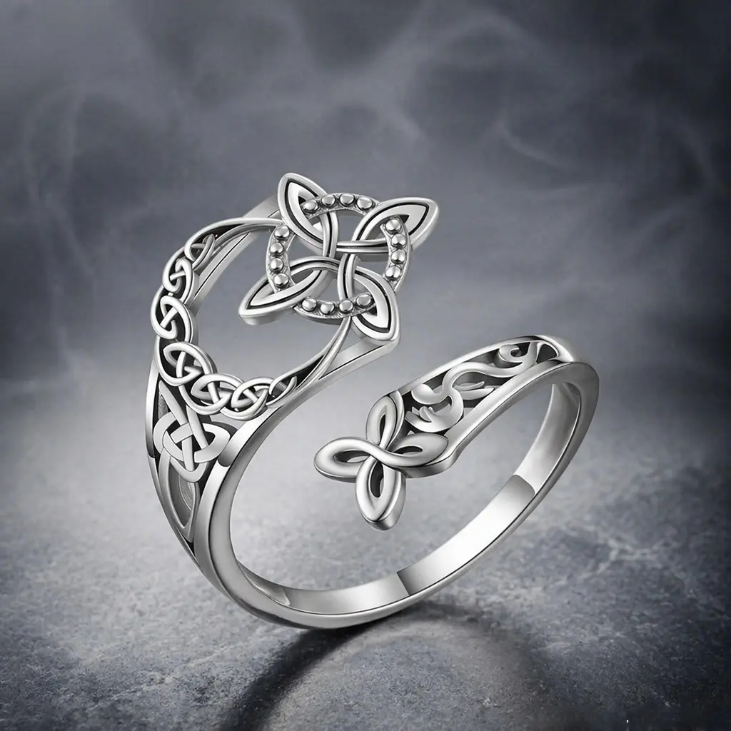 Vintage Celtic Knot Ring for Women, Ethnic Geometric Statement Jewelry, Adjustable Alloy Metal Amulet for Daily Wear, Everyday Wear, Chunky Statement Rings, Witch Knot, Adjustable Open Fox Ring