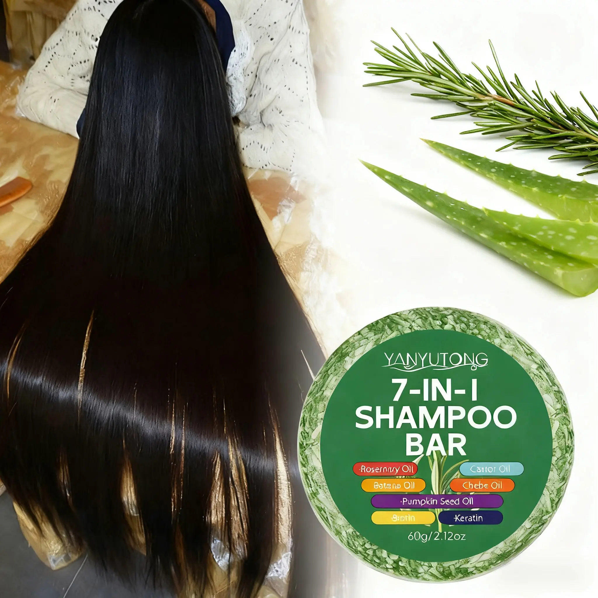 7-in-1 Shampoo Bar, Haircare solution for all hair concerns Enriched with jojoba oil, Rosemary to nourish, soothing dry scalps and parched strands; biotin gently nurtures roots, providing essential nutrients for hair growth; keratin replenishe
