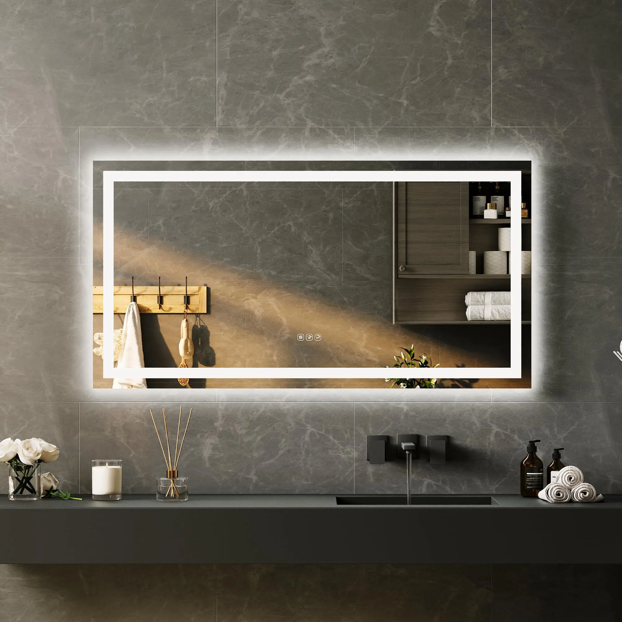 LED Bathroom Vanity Mirror with Lights, Front and Backlit, Stepless Color Temperature Dimmable, Anti-Fog, 5mm HD Glass, Frameless Vanity Mirror, 50 x 26 inch