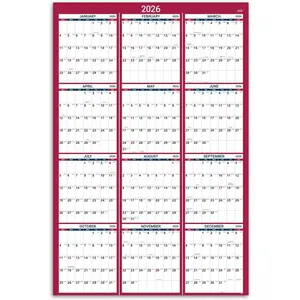 2026 Yearly Wall Calendar - 2026 Calendar, Jan 2026 - Dec 2026, 34.4" x 22.8"(Open), Yearly Wall Calendar 2026, Vertical Layout, Double-Sided Round Stickers, Large Calendar- Red