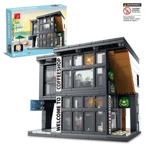 Coffee Shop Building Blocks Toy, Creative 3D Desktop Ornament, DIY Assembly Toy for Teenager & Adults, Birthday Gift