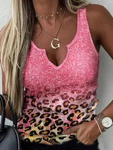 Summer Women's Leopard Gradient Print Fashion Vest Top, Perfect for Outdoor Vacation, Stylish Backless Design, Comfortable and Trendy