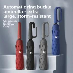 Automatic Pull-Ring Folding Umbrella,  UV-Proof Sun Protection Black Coated Sunshade, Customizable Business Gift Umbrella