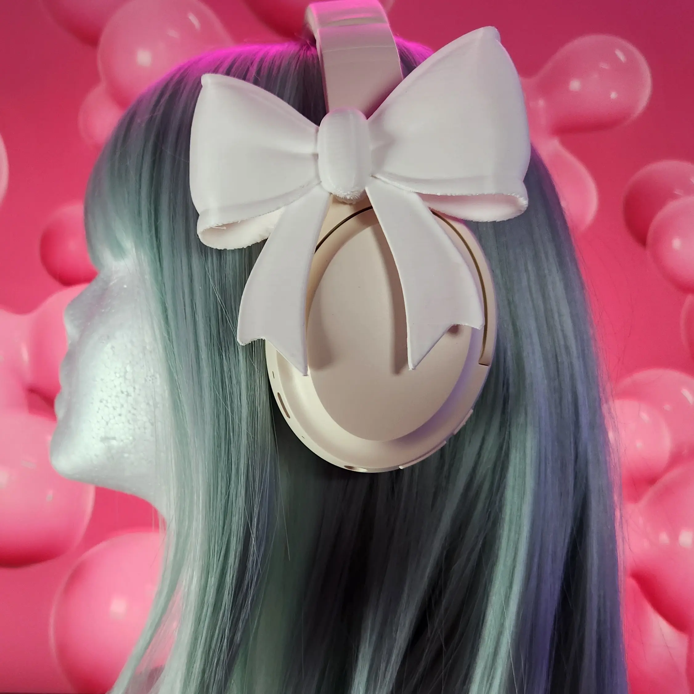BubblyBeats3D Headphone Accessories - Kawaii Style with Cute White Bows for Enhanced Gaming Experience