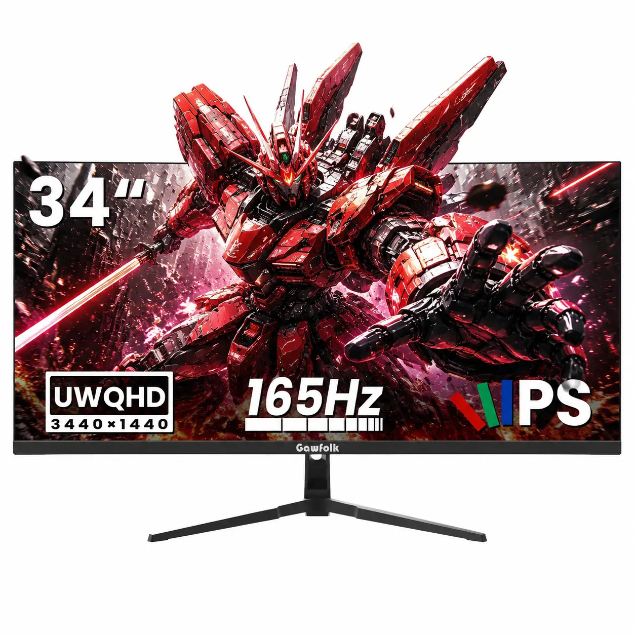 Gawfolk 34" Ultrawide Gaming Monitor, 165Hz UWQHD 3440x1440 21:9 Frameless IPS Display, 1ms MPRT, FreeSync, PIP/PBP, Dual HDMI 2.0 & Dual DP 1.4, 100x100mm VESA Wall Mount, Game Assist