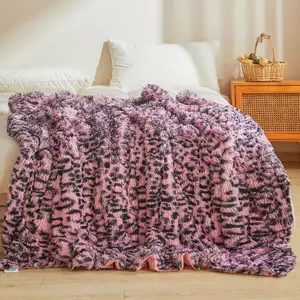 Luxury Faux  Leopard Print Blanket, Soft  Print Fluffy Bed Blanket, Shaggy Plush Decorative Couch Throw, Cute Furry  Print Fuzzy Throw for Sofa Bed Couch, Black and , 60x90