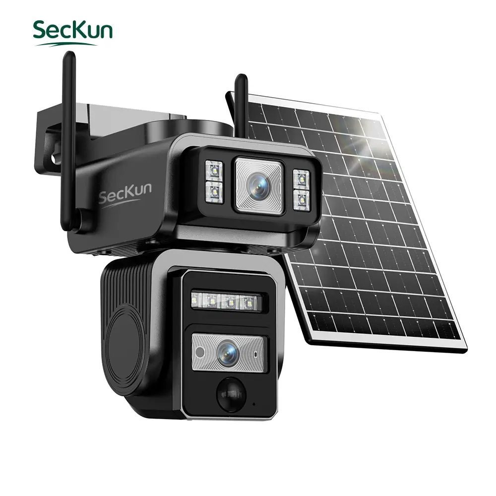 Seckun 2K Wireless Home Monitoring Camera - WiFi, Solar-Powered Dual-Camera Outdoor System with Night Vision Surveillance, Human Detection & Tracking,360° Pan-Tilt Real-Time Viewing, Detection, 2-Way Audio, Auto-Connect，IP66 Water Proof