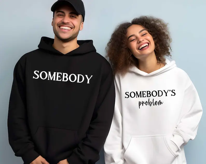Couples Matching Hoodie Set - "Somebody's Problem" Funny Design, Unisex Ribbed Fit Pullover with Fabric Yarn Construction & Pocket, Perfect Anniversary Gift for Spouses, Seamless, Loose, Baggy, Casual