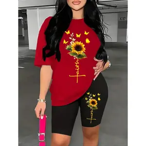 100% Cotton Women's Graphic Drop Shoulder Tee Floral Print Half Sleeve T-Shirt Casual Summer Clothes for Daily Wear Womenswear Black Comfort Crewneck Fitted
