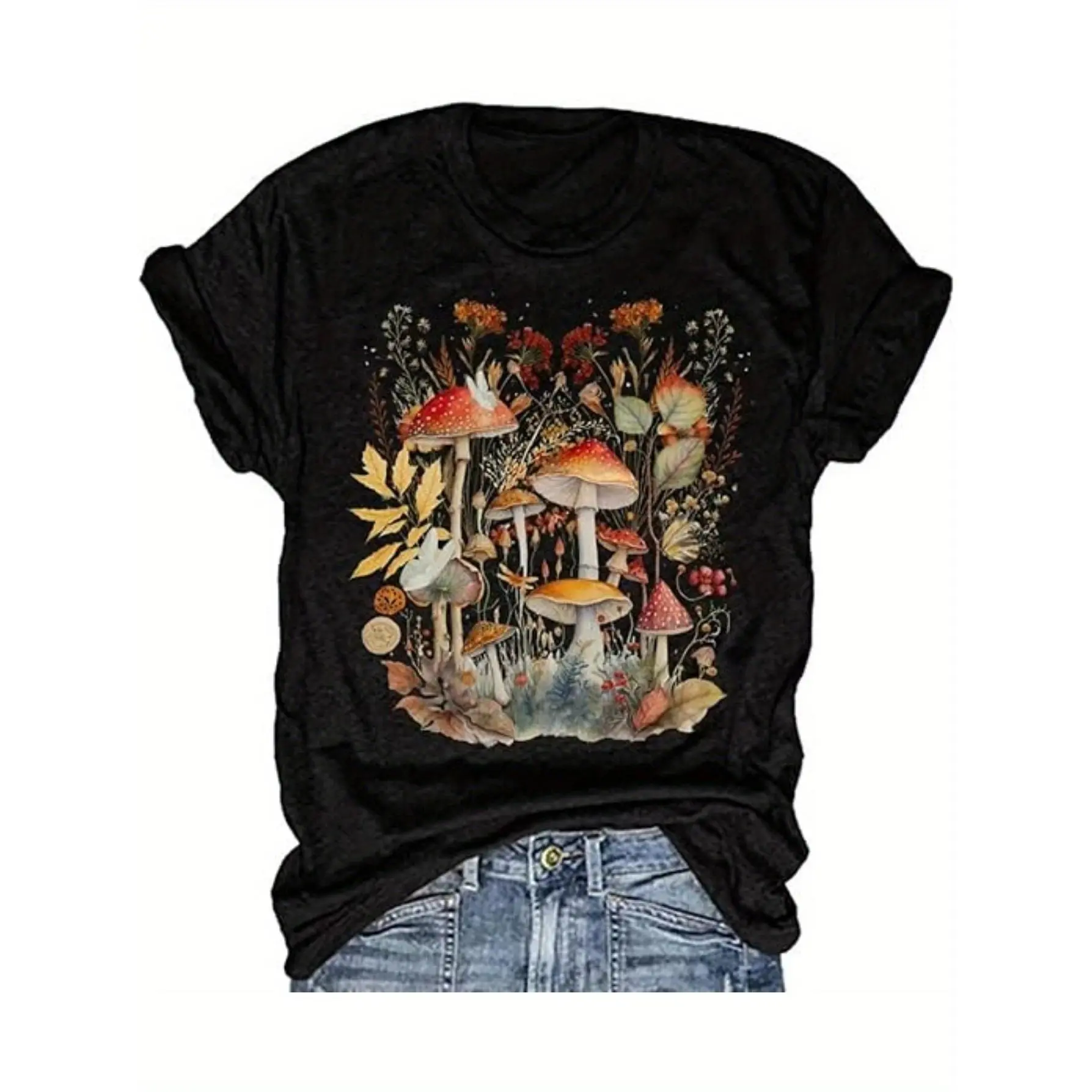 One Mushroom T-Shirt for Women Funny Cute Vintage Mushroom Graphic Tees Tops Women T-shirt Women  T-shirt Unisex Clothing Everyday Essentials Soft Fabric T-Shirt Gifts Valentine's Day, Easter, Father's Day, Mother's Day