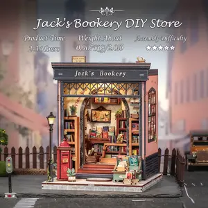 CUTEBEE Jack's Bookery Miniature DIY 3D Book Nook Kit Black Friday Gift Wooden Bookcase with LED Lights Handmade Creative Toy for Teens Adults Holiday Christmas Gift Dust Proof Home Decor