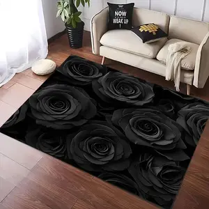 Gothic Black Rose Flannel Area Rug - Dark Romantic Floral Print Soft Mat for Bedroom & Living Room, Non-Slip Gothic Home Decor #GothicBlackRoseRug #DarkFloralMat #GothicHomeDecor #BlackRoseCarpet #NonSlipFlannelRug