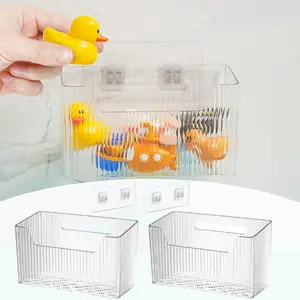 Set of 2 Storage Organizer Bins,Wall Mounted Shower Basket,Shower Caddy Stackable Clear Plastic Makeup Organizer,Adhesive Hanging Bin for Bathroom,Kitchen,Cabinet,Pantry,Halloween Christmas Party Gifts,Hand Tools Kits