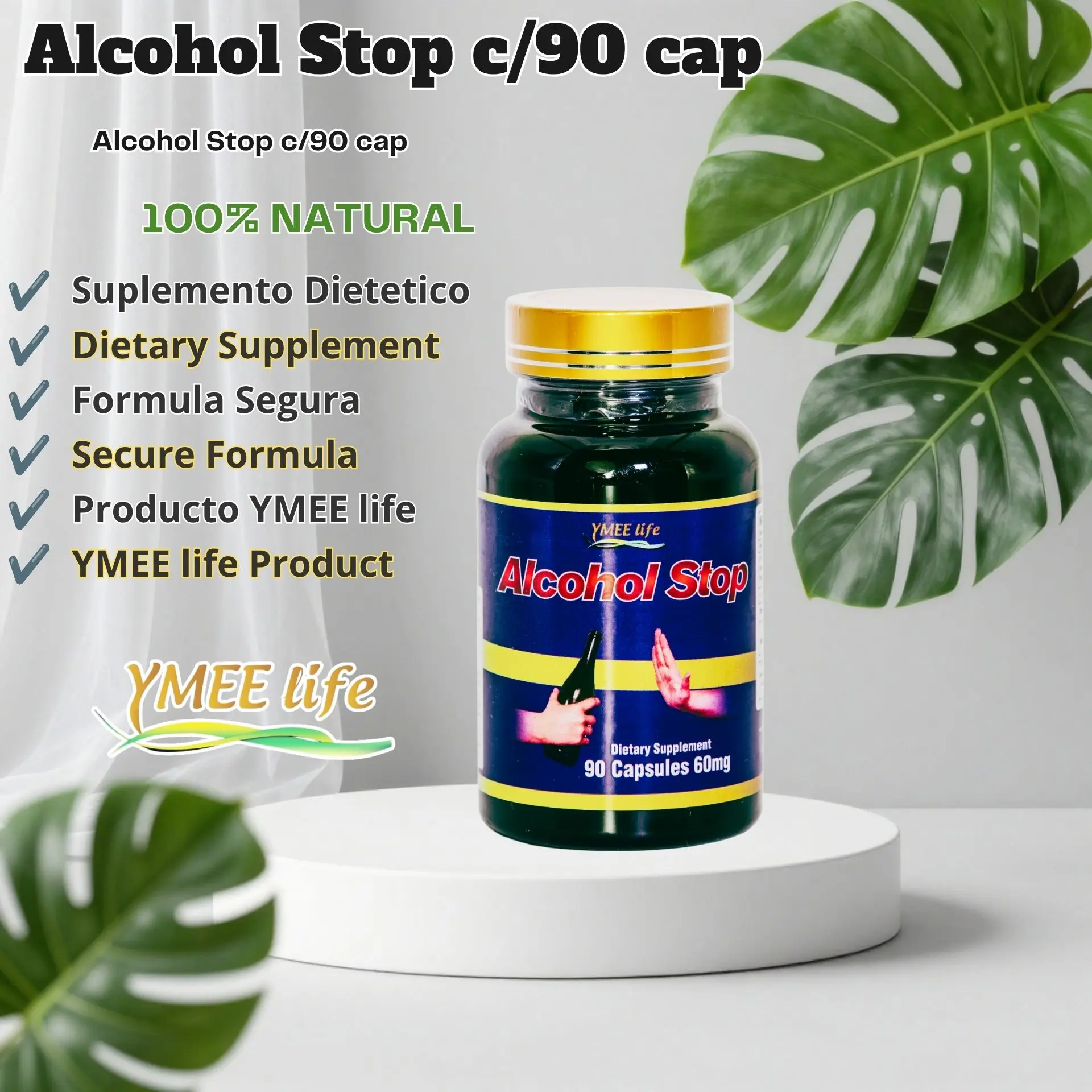 Alcohol Stop 90 cápsulas, Suplemento Dietético ¡Adiós Alcohol!