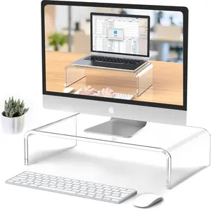 16 Inch Acrylic Laptop Monitor Stand, Computer Riser with Cat Keyboard Protector, Space-Saving Design, Extra Storage, Clear Shelf for Printers