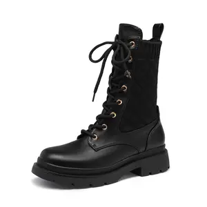 DREAM PAIRS Women's Chunky Platform Combat Boots Lace Up Ankle Booties Lug Sole Mid Calf Boots