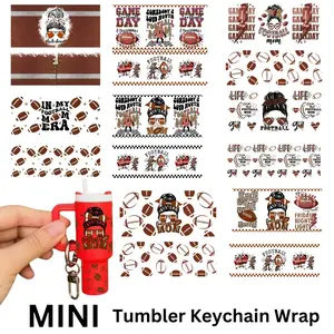 Football Themed Mini Tumbler Keychain Wrap, 8 Counts/set Waterproof DIY Transfer Cut Out Stickers, Funny Stickers for Crafting Personalized Tumbler Keychains, Transfer Paper