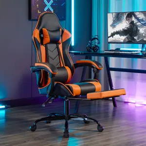 Gaming Chair with Footrest, Massage Chair Ergonomic Computer Desk Chair with Headrest and Lumbar Support, Breathable Material Height Adjustable Video Game Chairs for Adults, Pu Leather