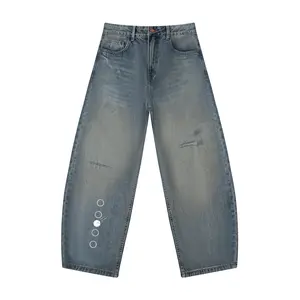 Stone Code Distressed Barrel Leg Jeans