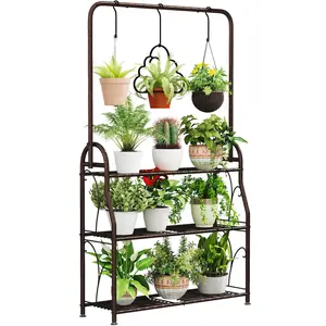 Halloween/Christmas 3 Tier Metal Plant Stand Indoor and Outdoor Plant Shelf Flower Ladder Tall Hanging Plant Holder Organizer Rack for Balcony Patio Garden Corner
