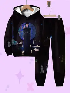Wednesday Cartoon Girl Hoodie Set, 3D Printed Casual Sweatshirt, Halloween Fashion, Spring & Fall Wear