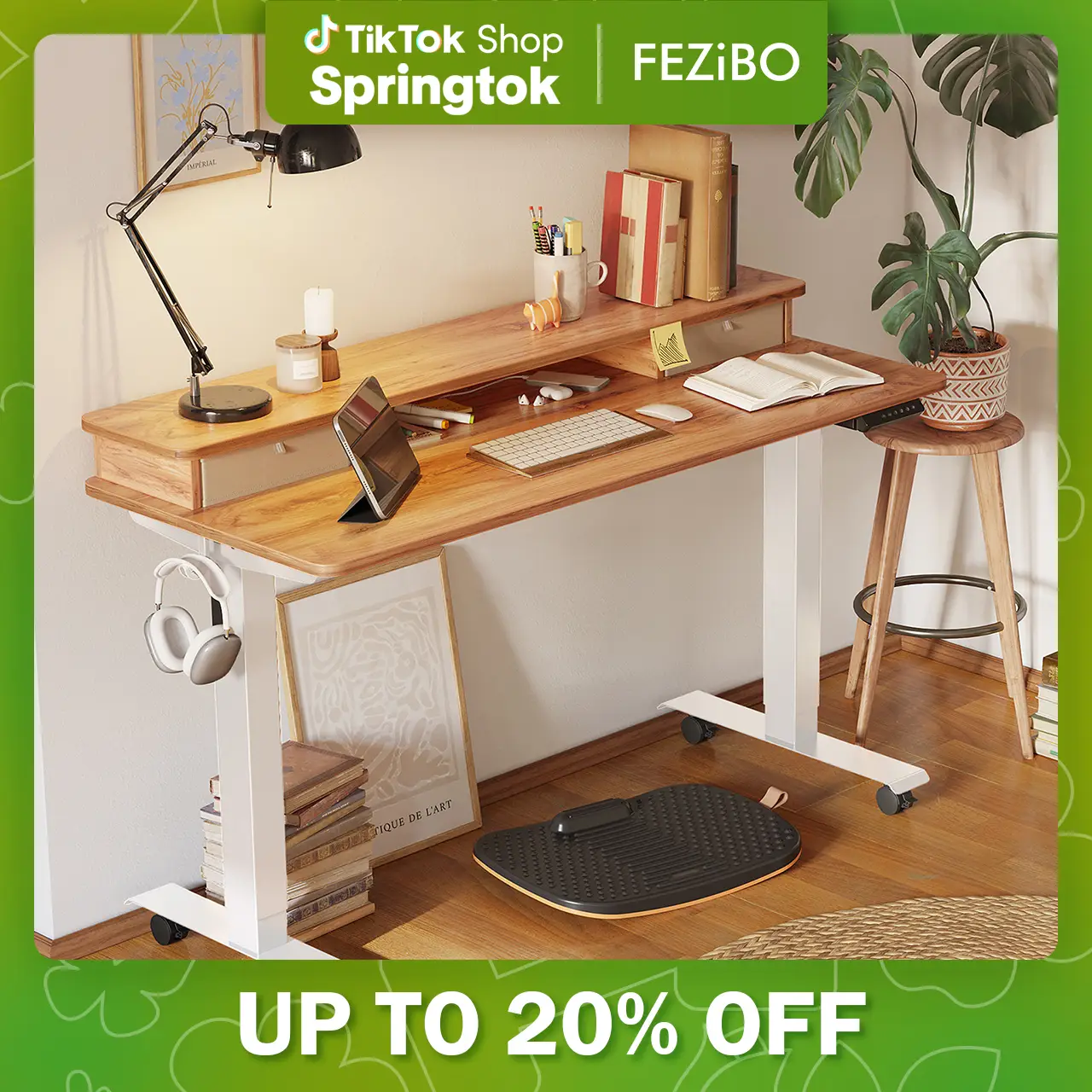 FEZIBO Height Adjustable Electric Standing Desk with Double Drawer, Stand Up Desk with Storage Shelf, Sit Stand Desk black sturdy