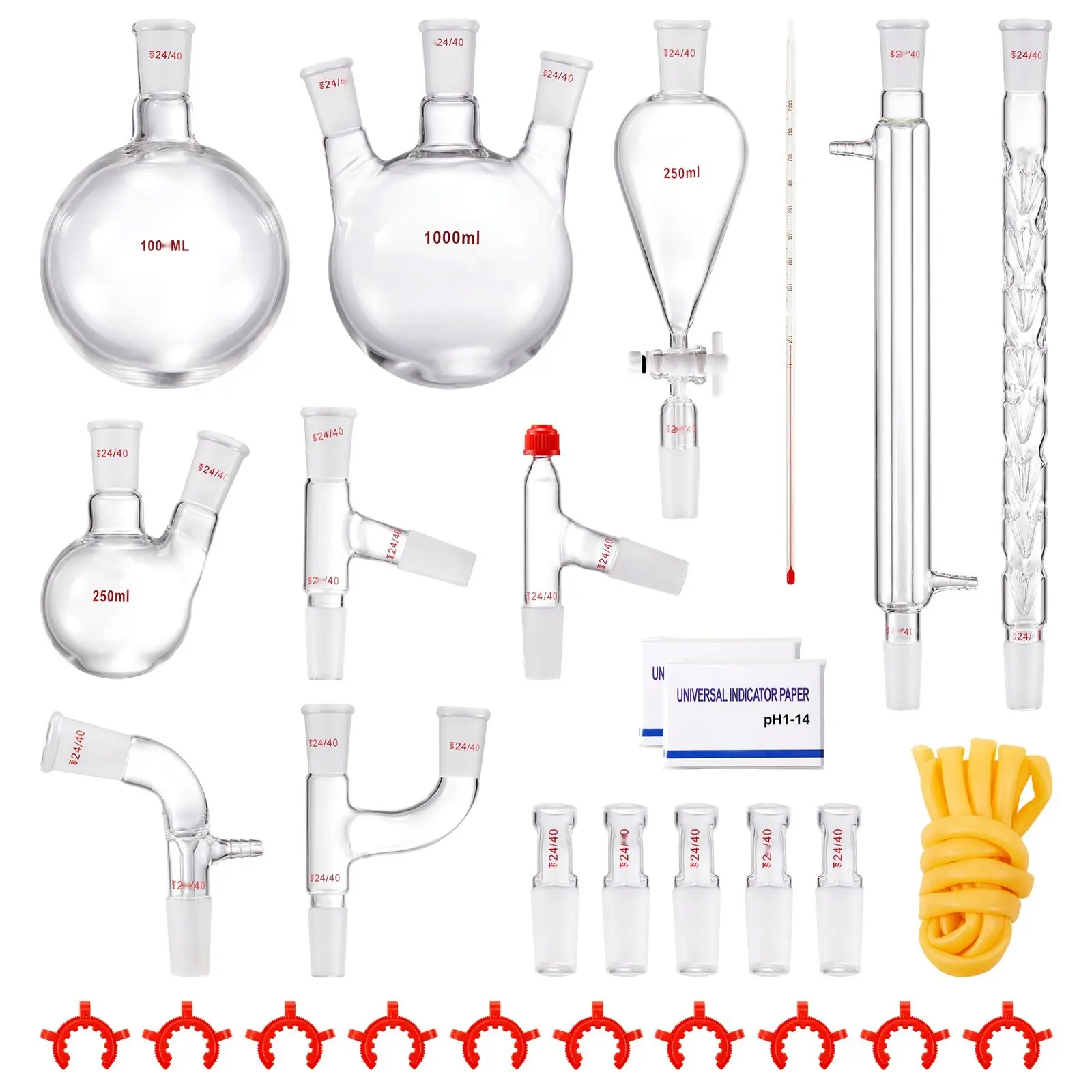 3.3 Boro Glass Distillation Kit With 24/40 Joint, 1000ml Essential Oil Distillation Apparatus, 29-Piece Set Of Laboratory Glassware For Organic Chemistry And Research Suitable For Teaching And Lab Work