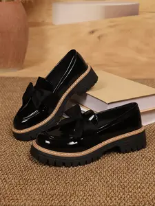 Affordable American Retro Style Women's Leather Shoes - Autumn New Thick-Soled Bowknot Design, Suitable for Matching Skirts, Mary Jane Loafers (Single-Sole)