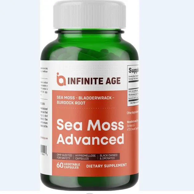 Sea Moss Superfood Capsules 1250mg with Irish Sea Moss Bladderwrack & Burdock Root Vegan Dietary Supplement 60 Count
