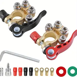 2pcs Battery Terminal Connectors, 4 Way Quick Release Disconnect Battery Terminals, Thickened Car Battery Terminal Clips, Car Parts
