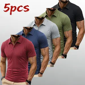 2026 New Summer Men’s Quick-Dry 5-Piece Short-Sleeve Golf/Tennis Polo Set, breathable and quick-drying, comfortable riding apparel, featuring contrast piping at the collar and cuffs, size M, SpringStatements