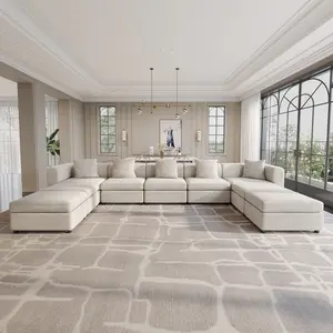 Guyii Beige L-Shaped Sectional Sofa with 3-5 Pillows & Storage Ottoman Ergonomic Comfortable Couch for Living Room Home Corner Sofa Modern Aesthetic 4/5/6/7/8/9 Seat Options summerwins
