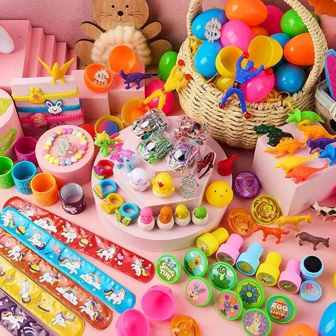 BPA-Free Prefilled Plastic Easter Eggs (12pcs-36pcs-50pcs) - Unisex Construction & Science Toys with Mini Figures, Colorful Stickers, Bulk Pack for 3-4 Years Kids’ Party Favors