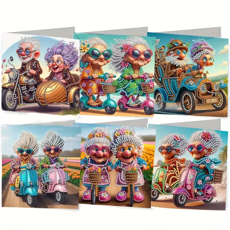 6-piece/set DIY Diamond Painting Kit, Birthday Card Kit, Crafts, Grandma pattern design, rhinestone diamond painting art mosaic postcards, holiday greeting cards, birthdays, Mother's Day, perfect for families, friends, and lovers, handmade gifts