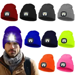 USB Rechargeable LED Light Hat, Cat Eye Design, Warm Knit Winter Cap, Ideal for Night Adventures, Walking, Fishing, Camping, Cool Gadgets, Outdoor Hats, Knitting Warm Hat