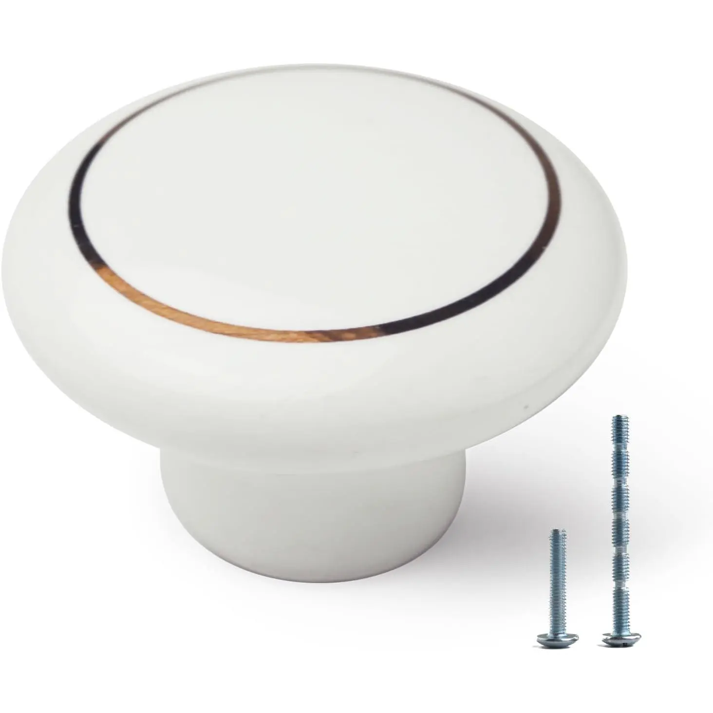 10 count Kitchen Cabinet Knobs and Pulls - Round White Dresser Knobs and Handles with Screws - Vintage White Ceramic - 38mm/1.5