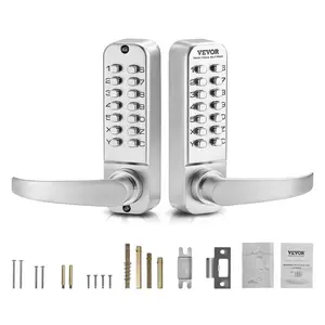 VEVOR Mechanical Keyless Entry Door Lock,  14 Key Mechanical Door Lock, Mechanical Keypad Door Lock with Handle, Double-Sided Stainless Steel Waterproof Keyless Gate Lock, for Home Office Yard, Sliver
