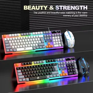 T26 Wired 104 Keys Membrane Rgb Backlit Keyboard and Mouse Set, Colorful Lighting for Gaming and Office, Compatible with Windows and iOS