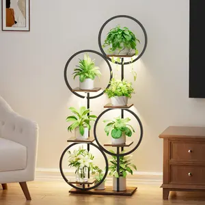 POZILAN Plant Stand Indoor with Grow Lights, 6 Tiered 55" Metal Plant Stand with Lights for Indoor Plants, Multiple Corner Plant Shelf for Living Room, Heavy Duty Tiered Flower Pot Holder