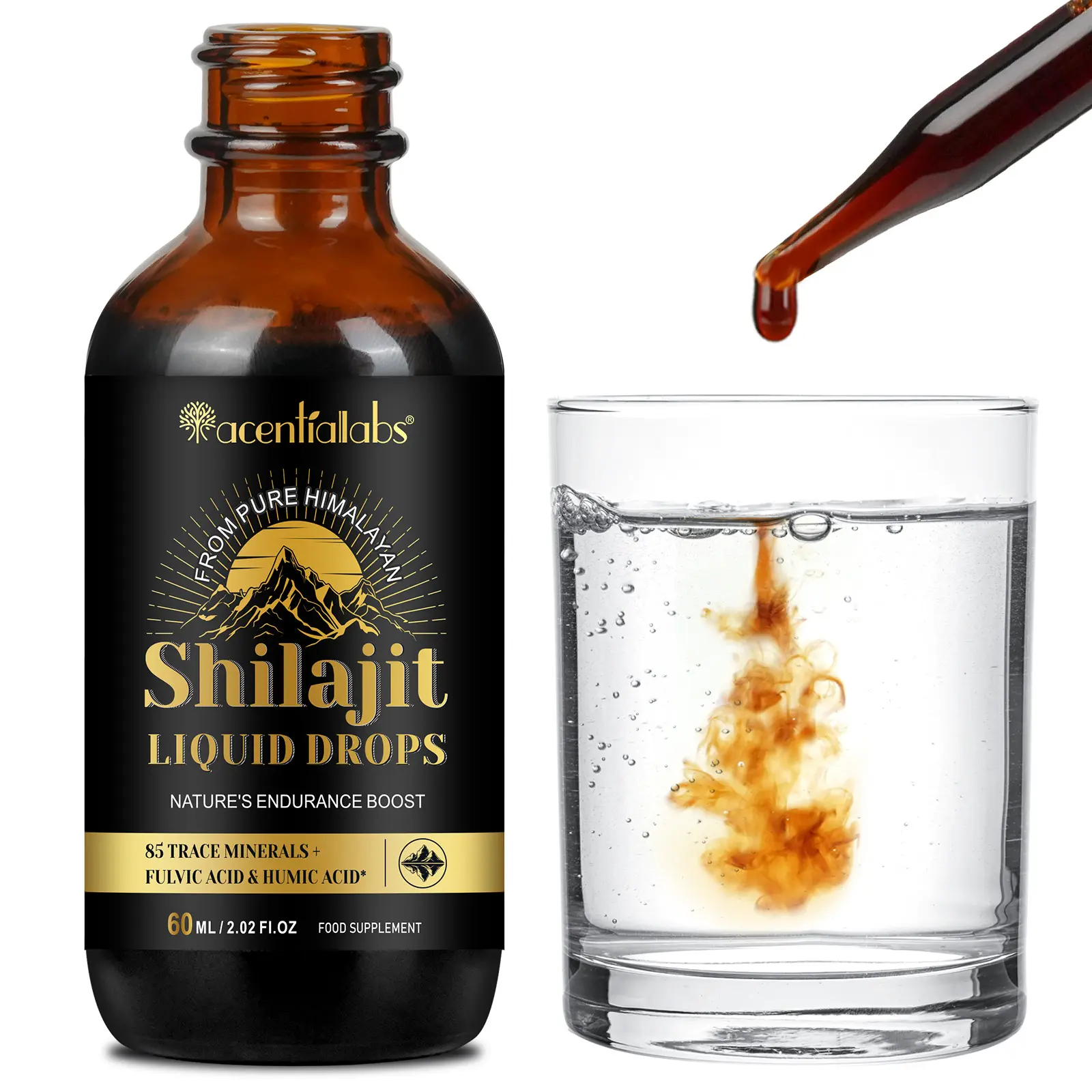 Acentiallabs Shilajit Liquid Drops with Sea Moss, Ashwagandha, Zinc, Magnesium, Liquid Vitamins for Women and Men