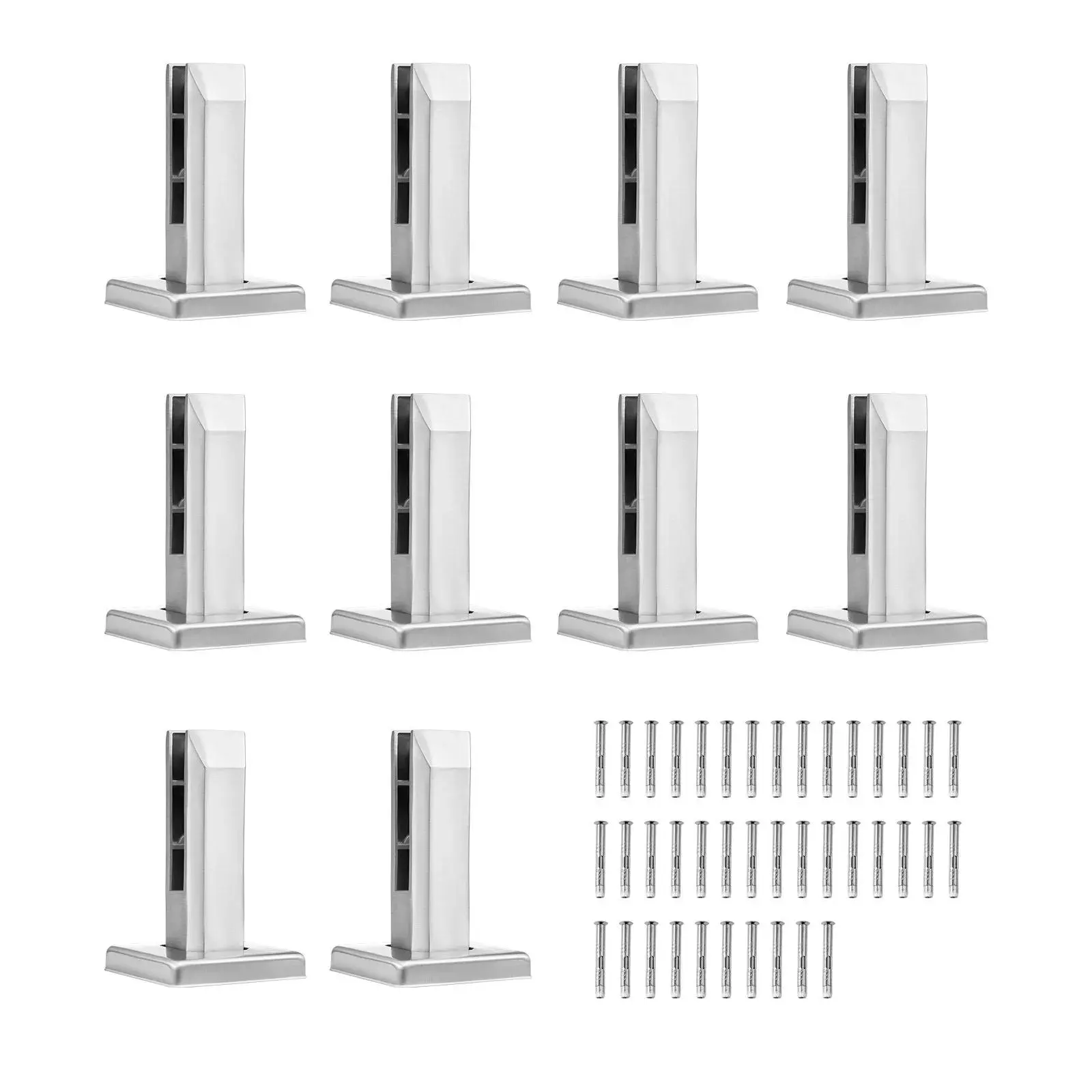 10 PCS Silver 304 Stainless Steel Glass Clamps - Square Brackets for 0.31"-0.47" Tempered Glass, Ideal for Balcony/Garden/Stair Railings