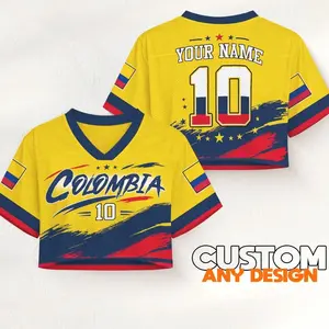 Custom Crop Top Football Jersey, Personalized Name Number Shirt, Yellow Colombia Crop Jersey, Women Game Day Top, Custom Name Shirt