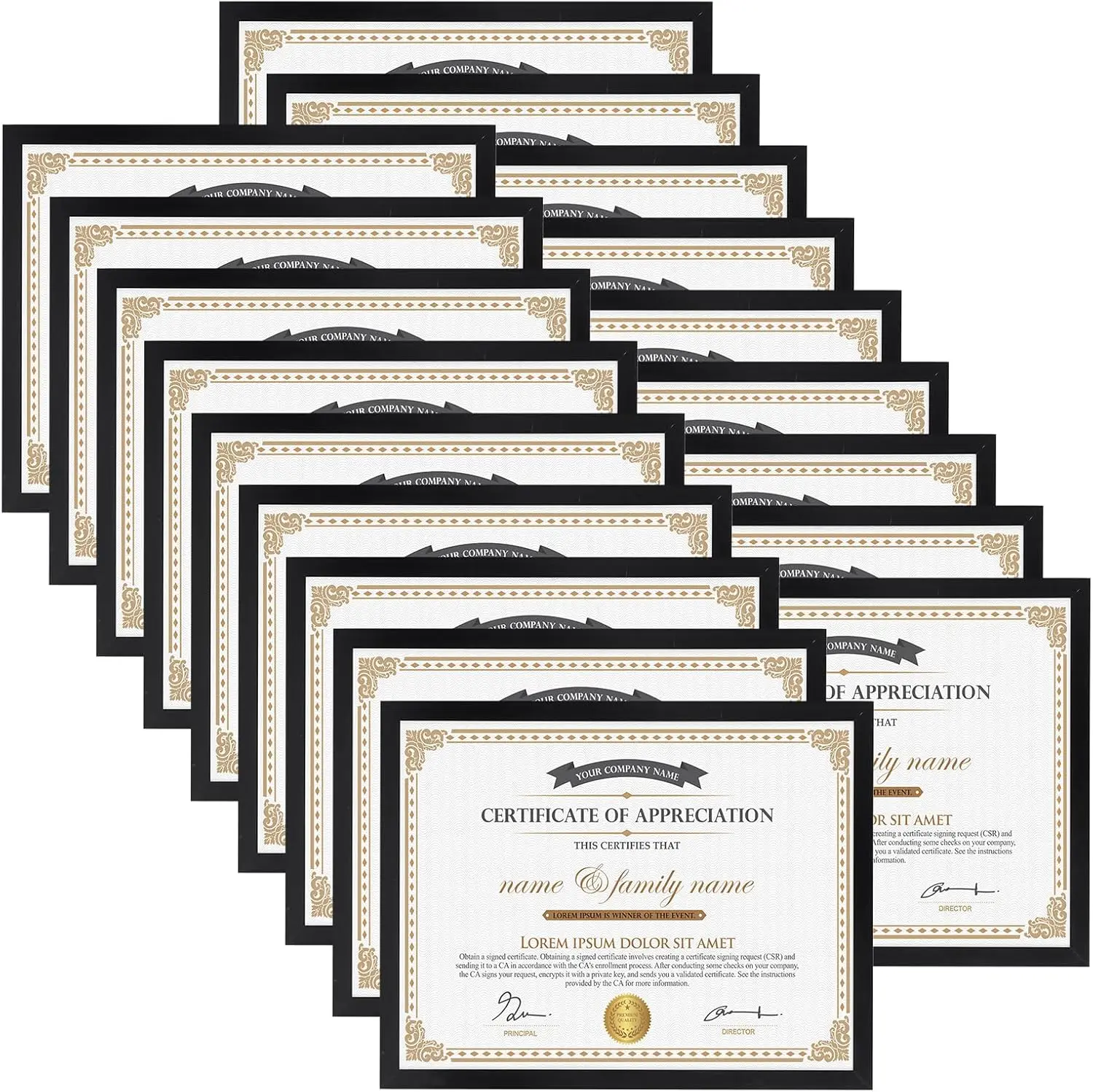 18 Packs 8.5x11 Black Multi Plastic Picture Frames Set with Plastic Cover, Certificate Frames for Document Diploma Award, Light Weight Bulk 8.5 by 11 Frames Pack for Wall Hanging and Table