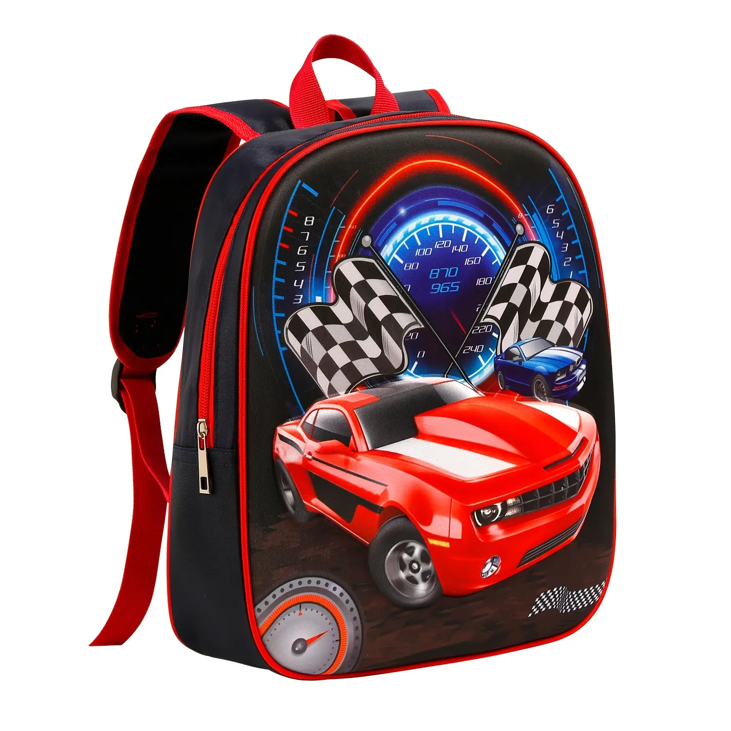 3D Racing Car School Backpack for Kids, Shiny Red Cartoon Bookbag in Durable Oxford Fabric, Lightweight and Spine-Protective for Back to School, Back To School Haul, Cartoon Packaging Backpacks