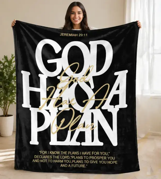 Jeremiah 29:11 Christian Flannel Blanket, God Has a Plan Faith Throw, Inspirational Religious Gift for Women Men, Cozy Sofa Bed Travel Blanket