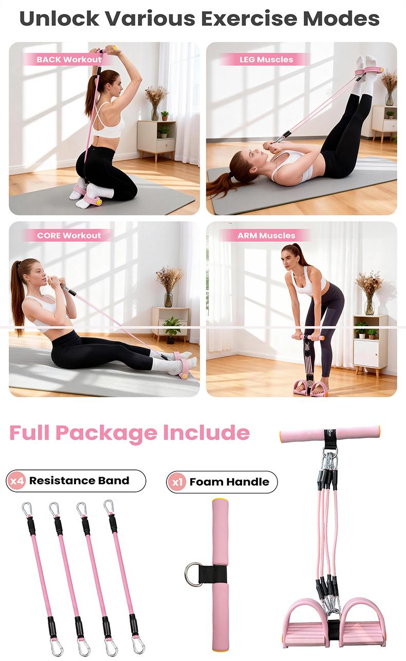 RELIFE Upgraded Adjustable Pedal Resistance Band Set Natural Latex Elastic Pull Rope Full-Body Home Gym Equipment for Abdominal,Waist,Arm,Leg Shaping Pilates & Yoga Stretching Band Ideal Gift
