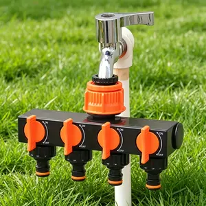 4-Way Garden Hose Splitter with 4 Independent Valves - Leak-Proof Design - Outdoor Faucet Connector - Ideal for Lawns, Gardens, Car Washing, and Irrigation