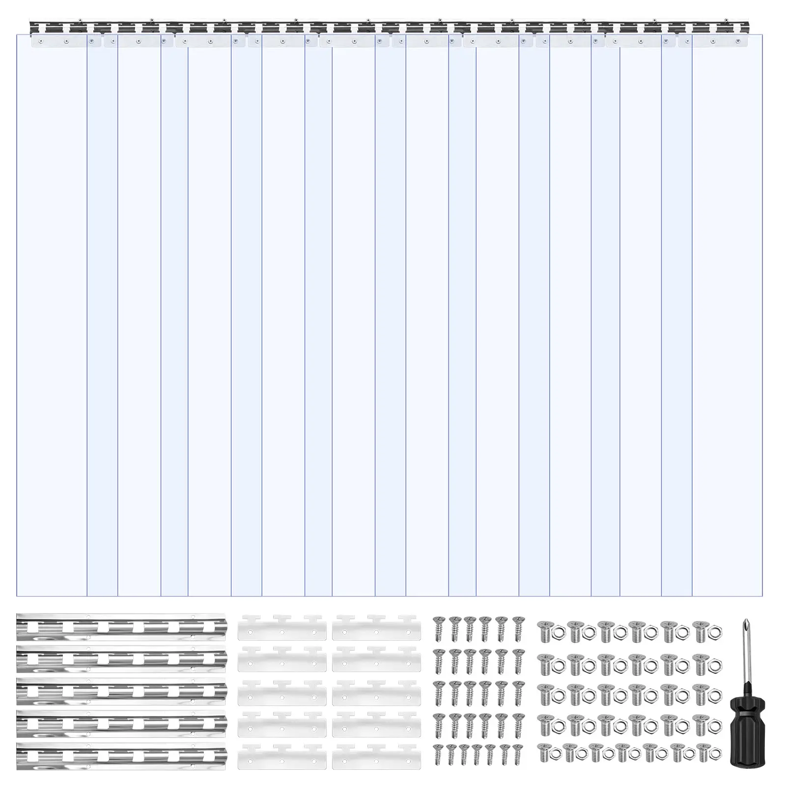 【Summerfinds】VEVOR Clear PVC Strip Curtain,96 in Height x 60 in Width x 0.08 in Thickness10 PCS Walk in Freezer Cooler Curtain StripsSmooth Waterproof Plastic Door Strips for WarehouseFreezerGarage Doors