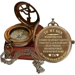 Son Gifts Mom and Dad, to My Son Compass Comes Grain Leather Case Brass Nautical - Personalized Sundial Compass, Birthday Gifts, Graduation Gifts