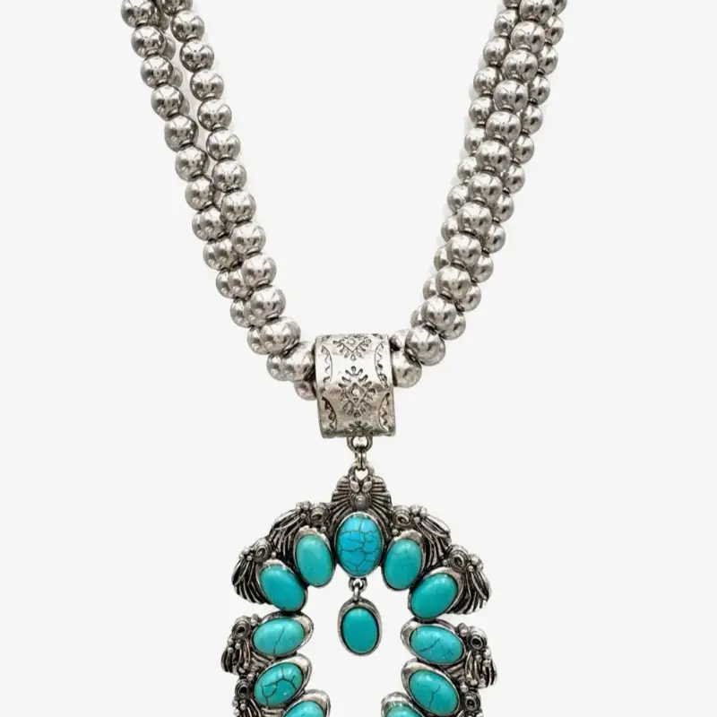 New Stock! Large Squash Blossom Pendant Chunky Necklace (20’)& Earrings Set